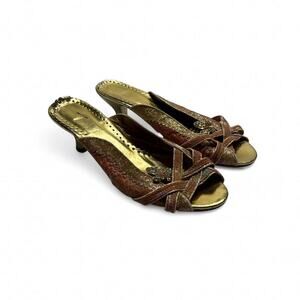 y2K Fairy core vintage Gold brown glittery kitten heels rhinestones size 5 1/2